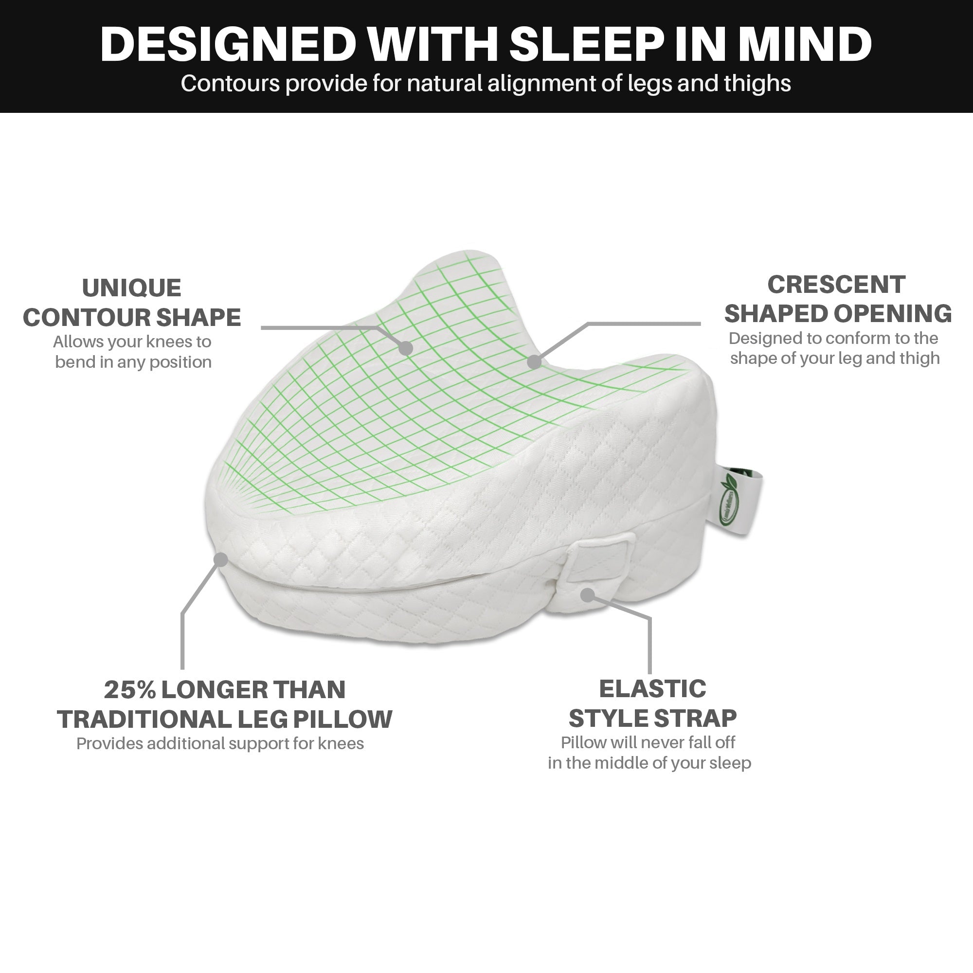Knee Pillow for Side Sleepers & Pregnancy | Memory Foam Leg / Knee Pillow for Sleeping, White Pillow